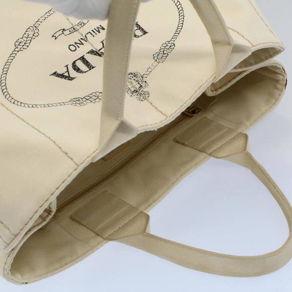 PRADA Canapa MM Hand Bag Canvas White Auth bs8562 - Picture 6 of 16